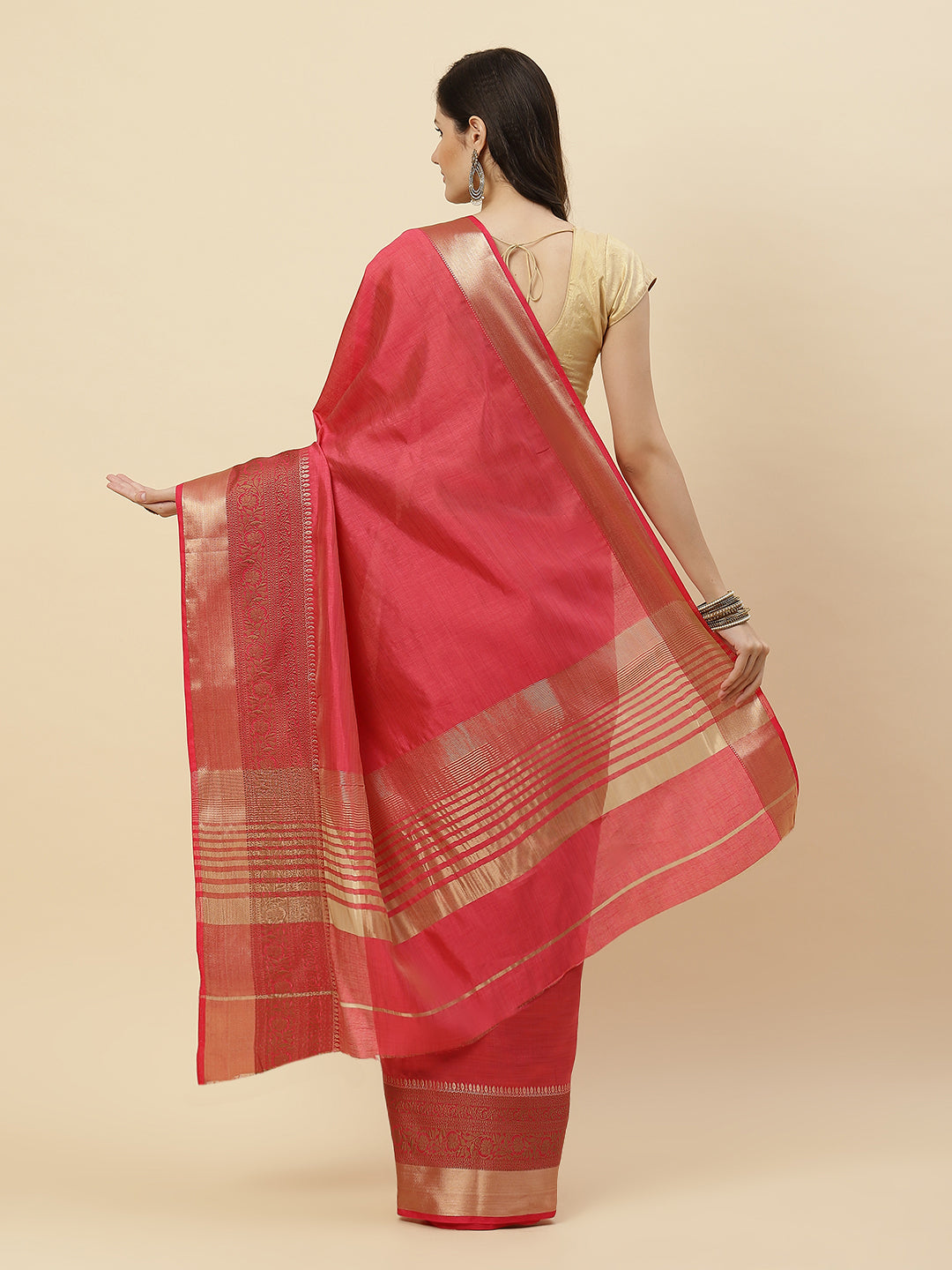 Plain Zari Border Handloom Woven Saree