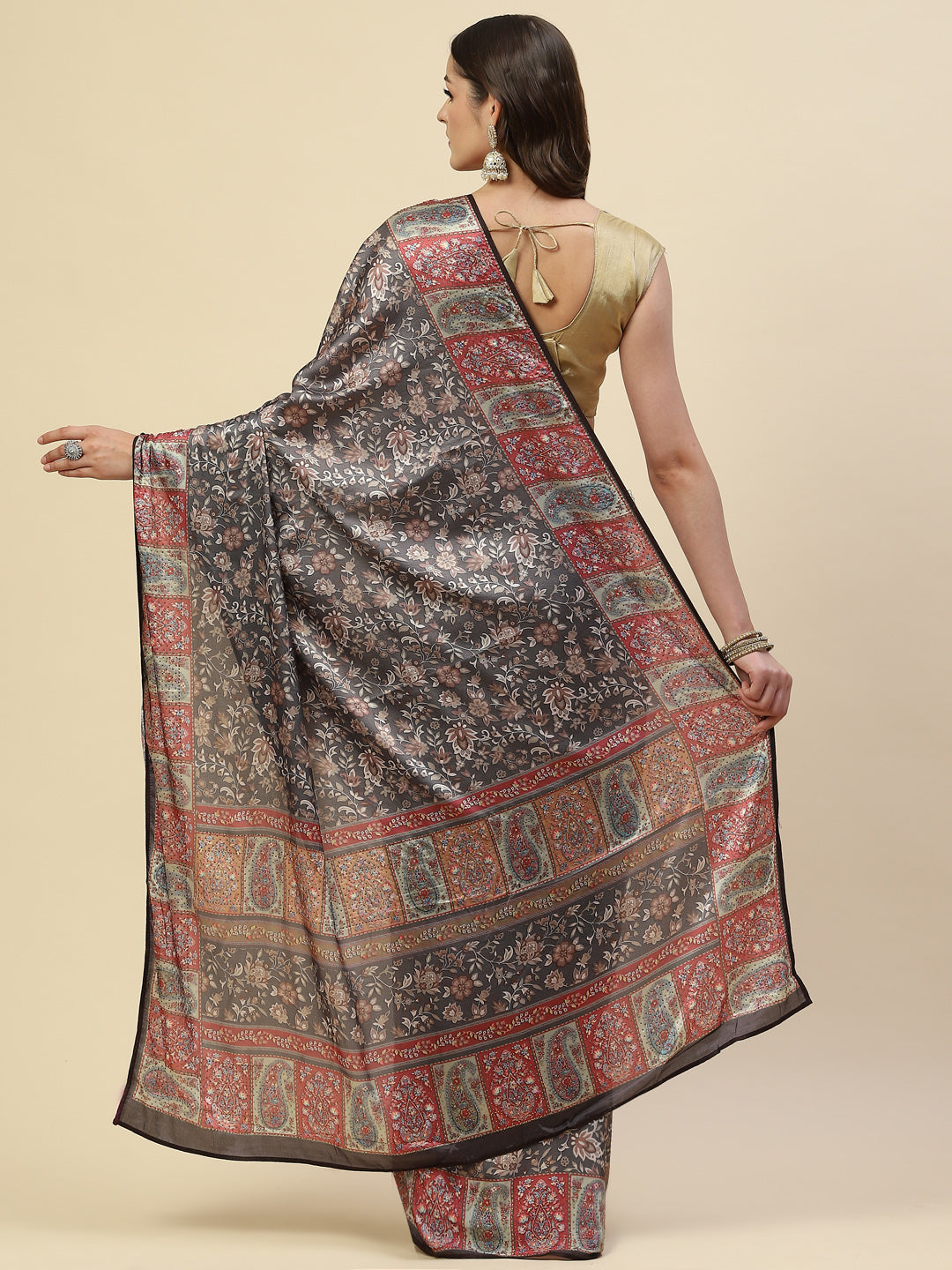 Floral Printed Satin Saree