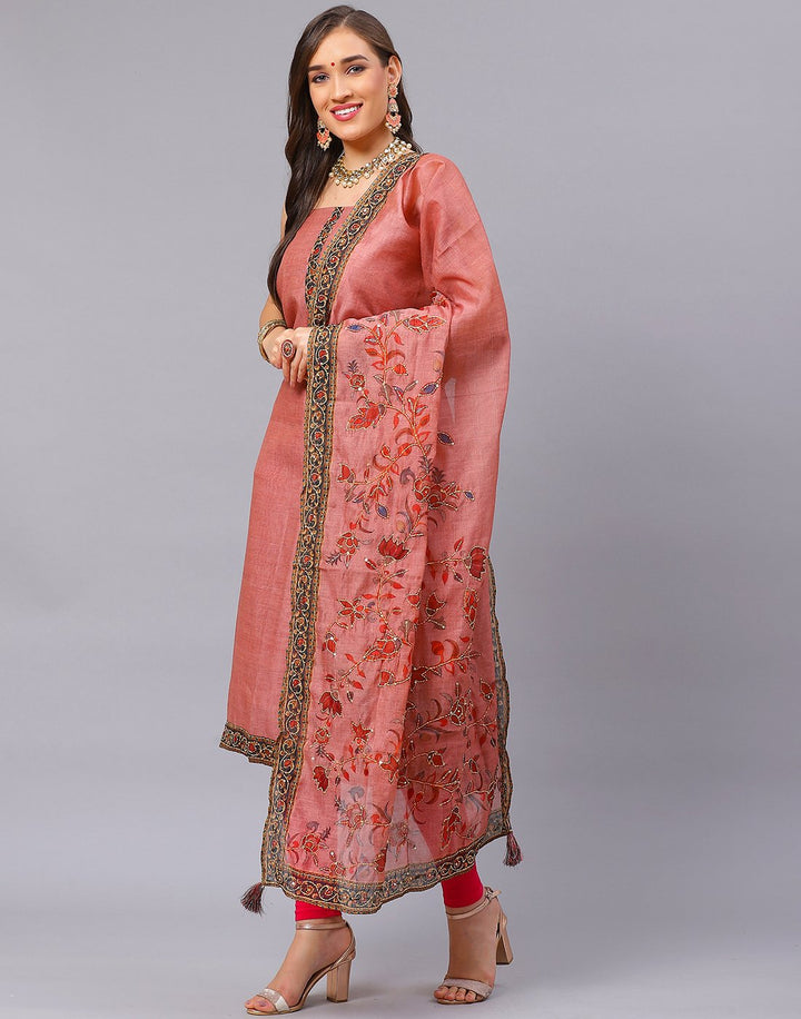 Chanderi Embroidered Suit Piece with fancy dupatta