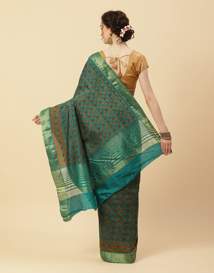 Printed Art Handloom Dupion Zari Booti Border Saree