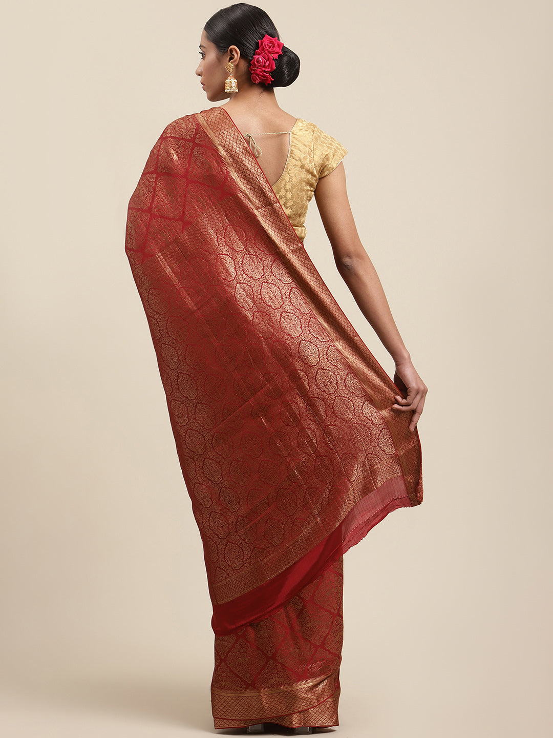 Antique Brocade Jaal Crepe Plain Saree