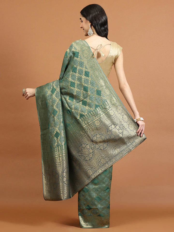 Zari Border Booti Art Silk Woven Saree