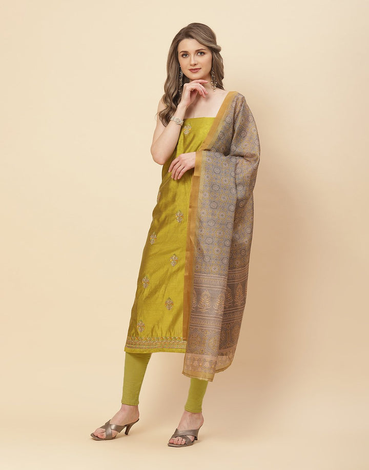 Embroidered Chanderi Suit Piece With Kota Printed Chanderi Dupatta