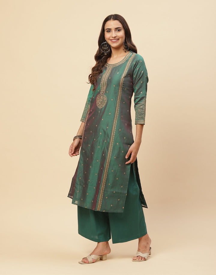Embroidered Chanderi Kurti With Palazzo
