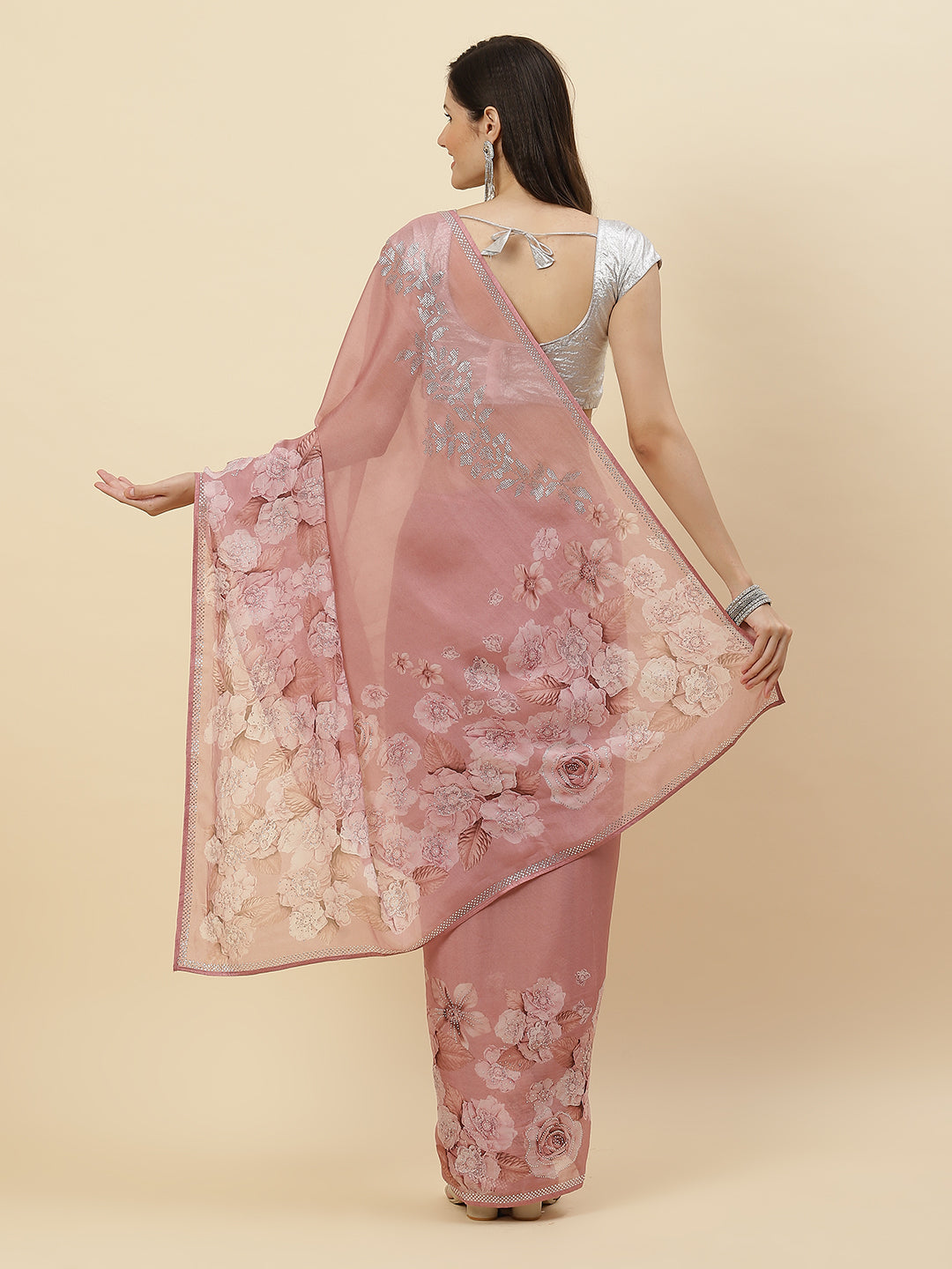 Floral Printed Organza Saree
