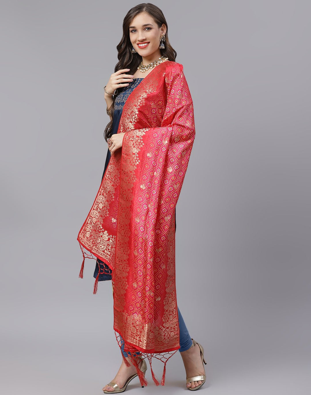 Chanderi Embroidered Suit Piece with banarasi dupatta