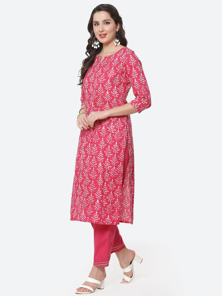 Printed Gota Work Cotton Kurti With Pant