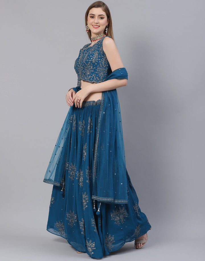 Georgette Lehenga Paired With Matching Crop Top