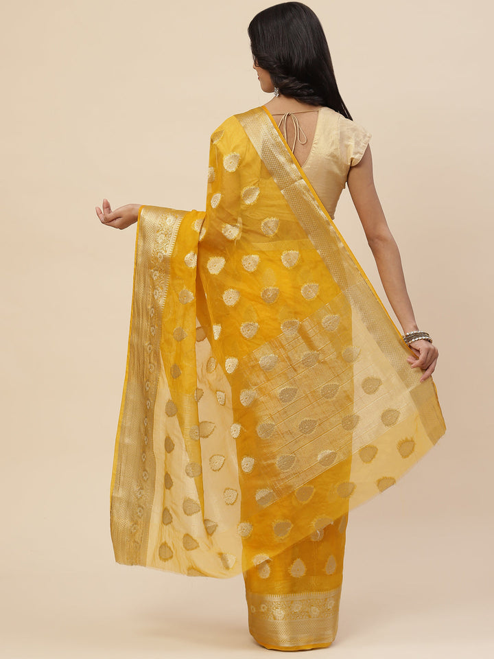 Zari Booti Organza Plain Saree