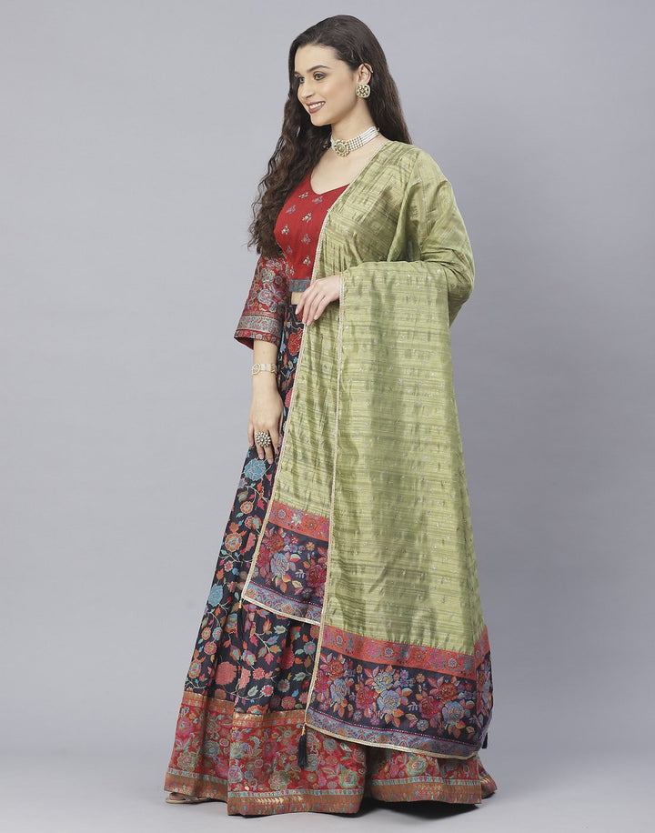 Handloom Dupion Silk Lehenga With Contrast Dupatta