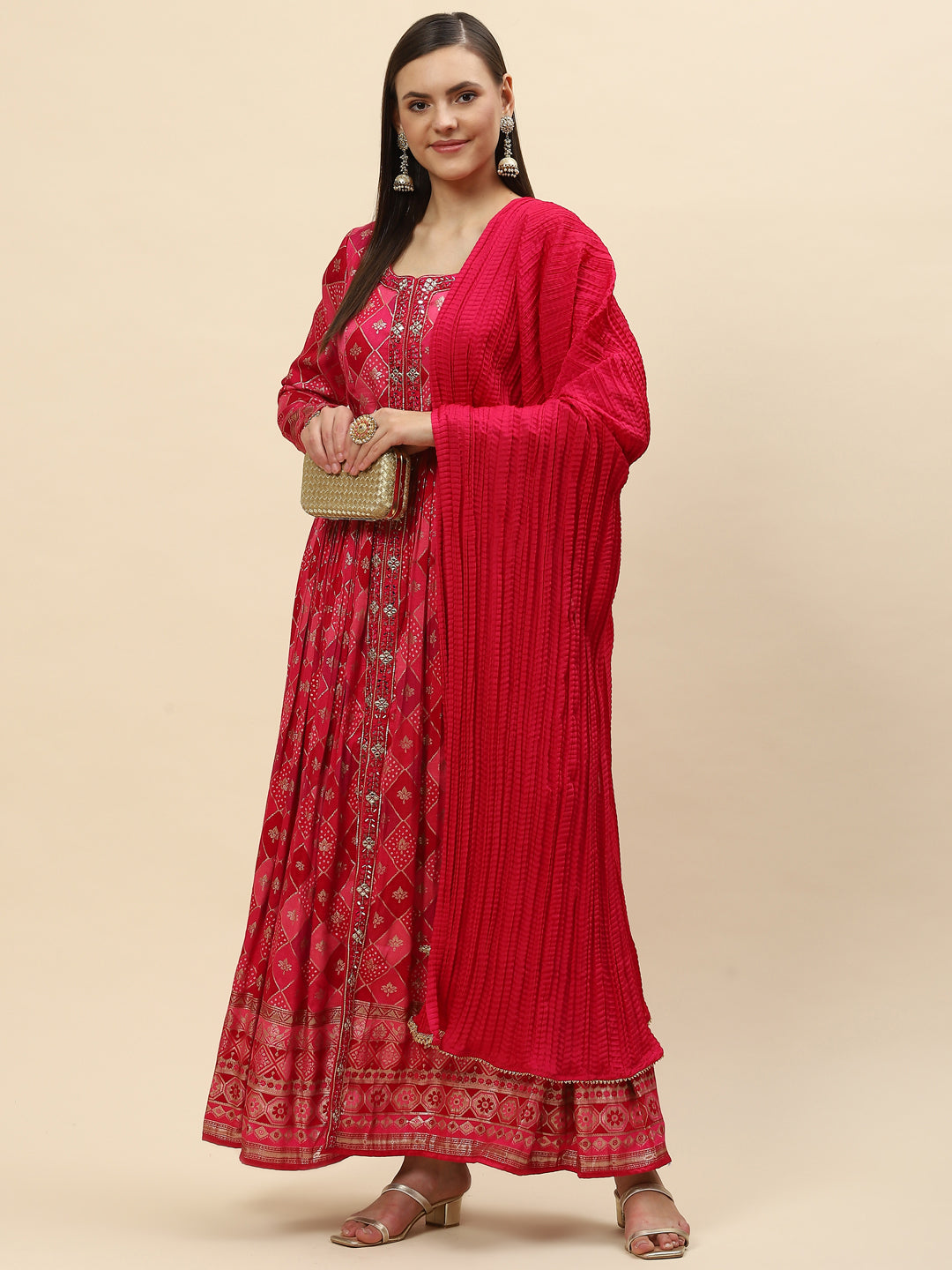 Banarasi Cotton Kurta With Pants &amp; Silk Dupatta