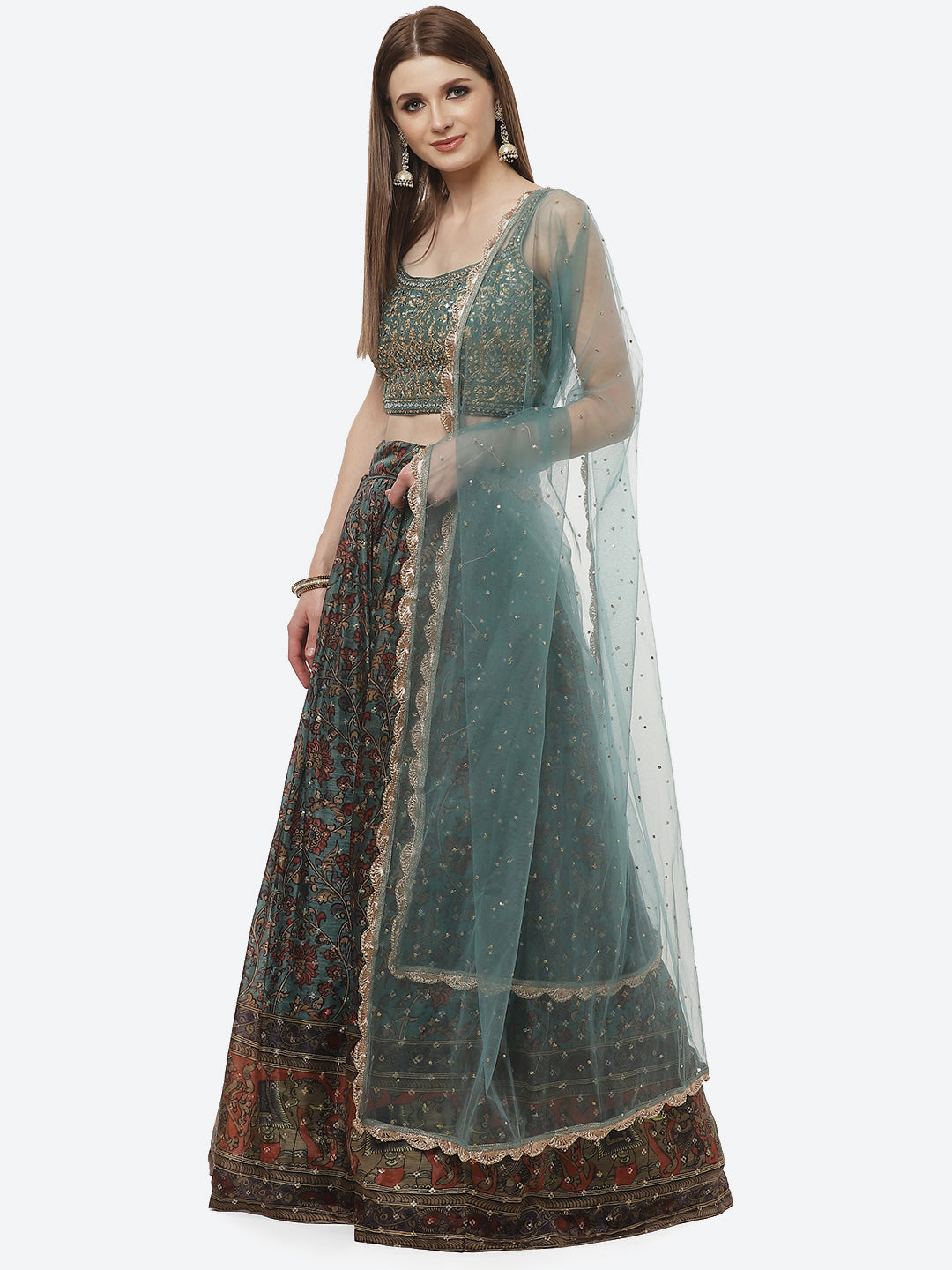 Paisley Printed Crepe Lehenga with Choli And Net Dupatta
