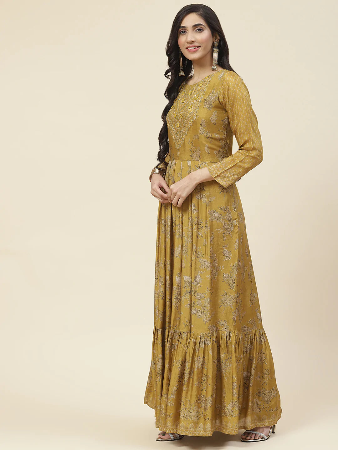 Printed With Yoke Embroidered Muslin Kurta