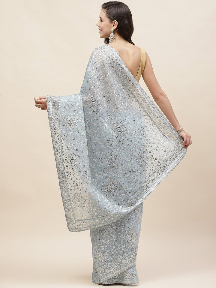 Resham Jaal Embroidery Organza Saree