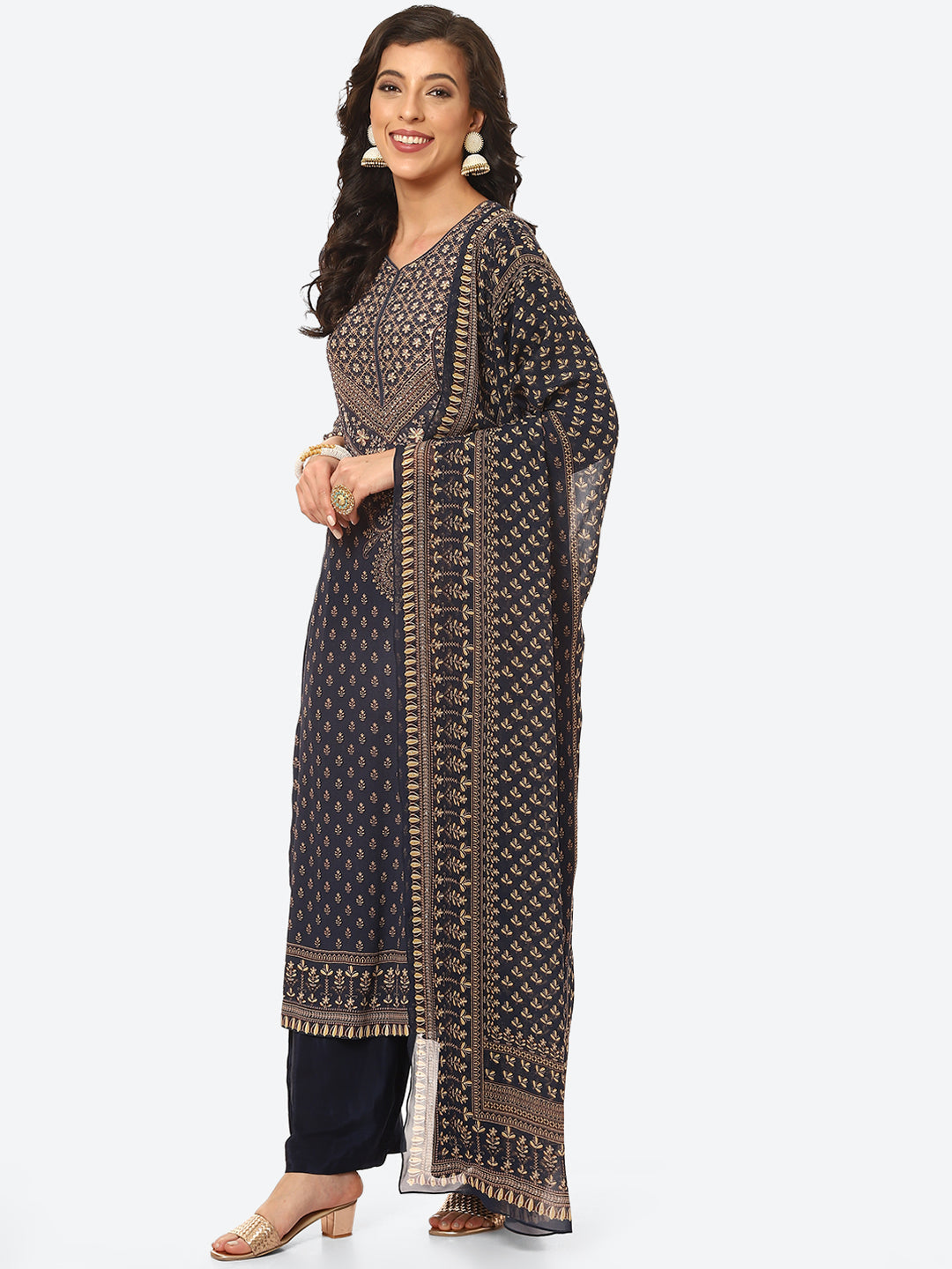 Digital Printed Crepe Kurta With Palazzo &amp; Georgette Dupatta