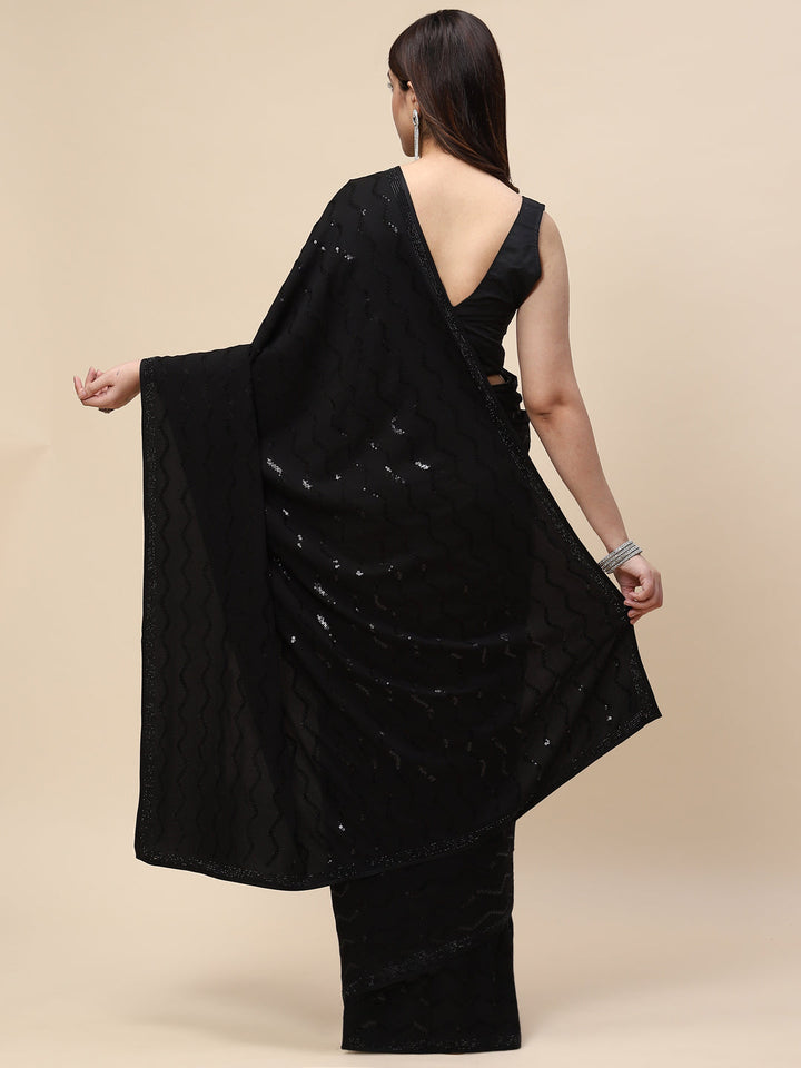 Sequin Embroidered Crepe Saree