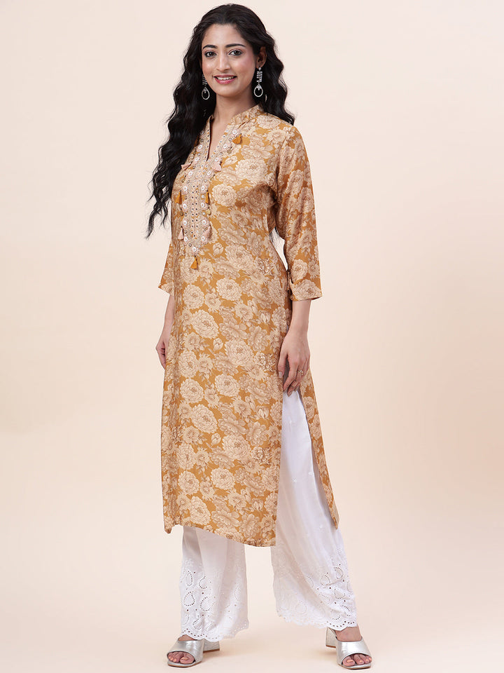 Floral Printed Muslin Kurta