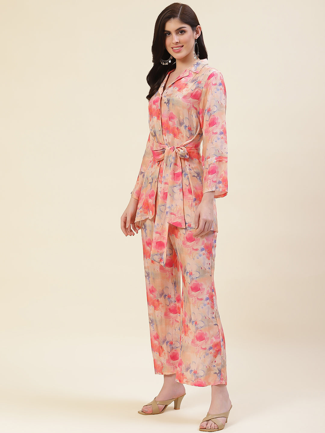Muslin Short Kurti &amp; Flared Pants Co-ord Set