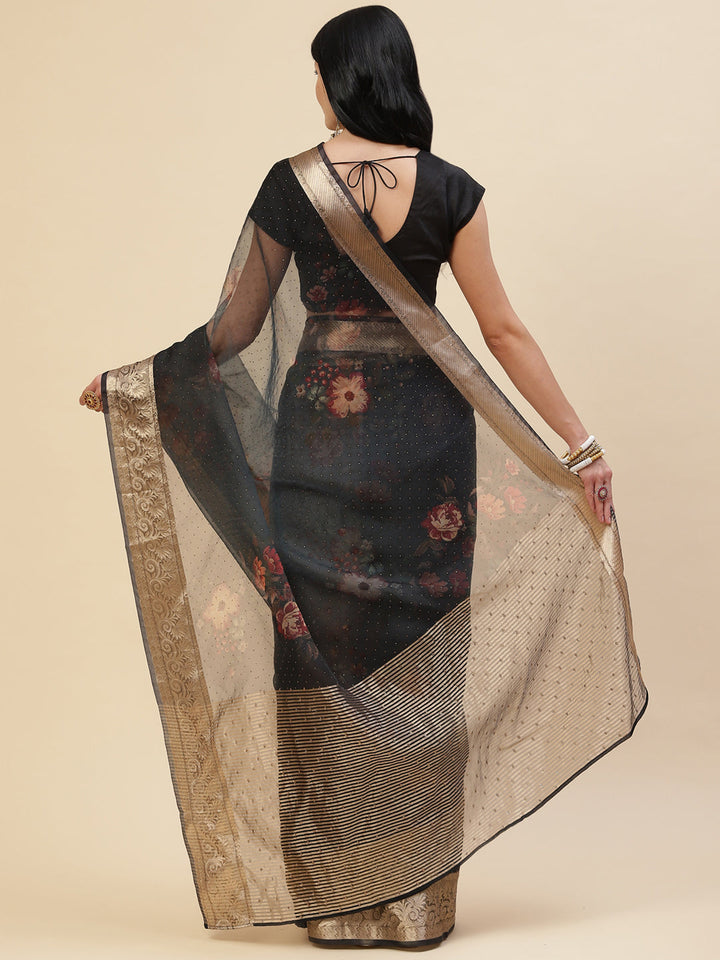 Digital Floral Stone Satin Printed Saree