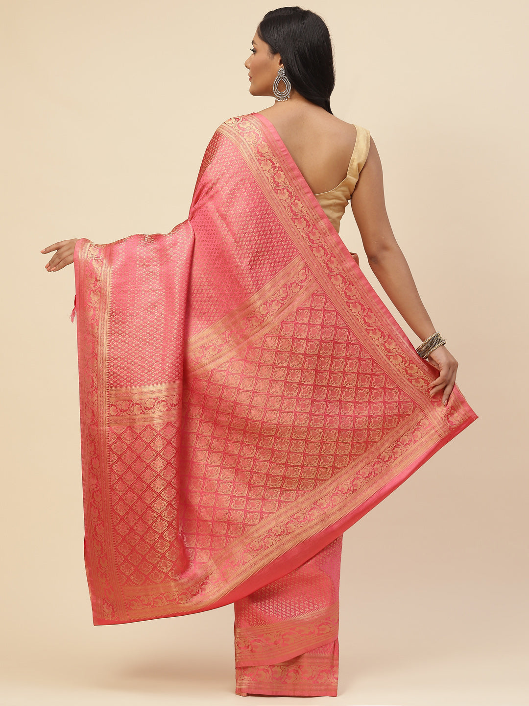 Brocade Zari Booti Satin Woven Saree