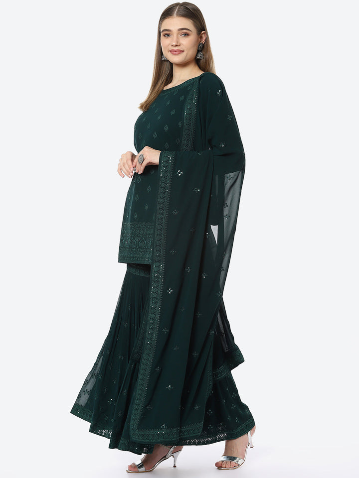 Resham Booti Georgette Kurta With Garara &amp; Georgette Dupatta