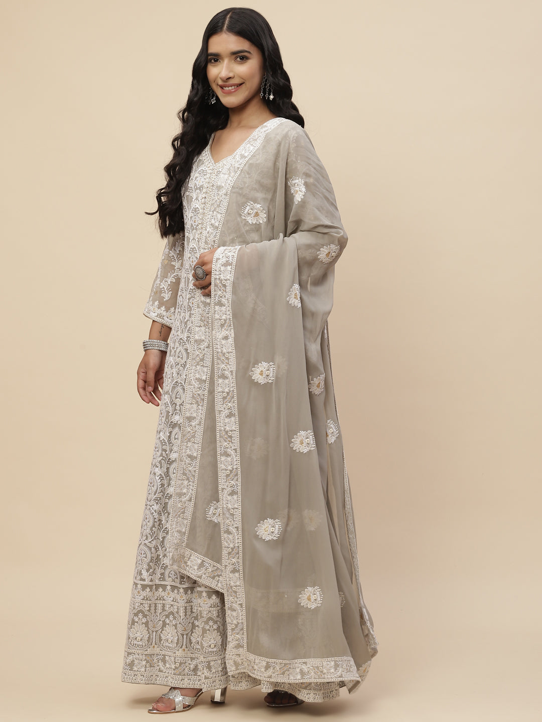 Chikankari Sequin Georgette Anarkali Kurta With Dupatta