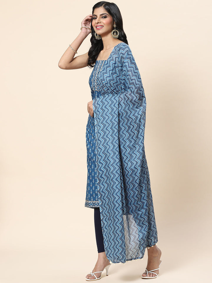 Printed Cotton Unstitched Suit Piece With Dupatta