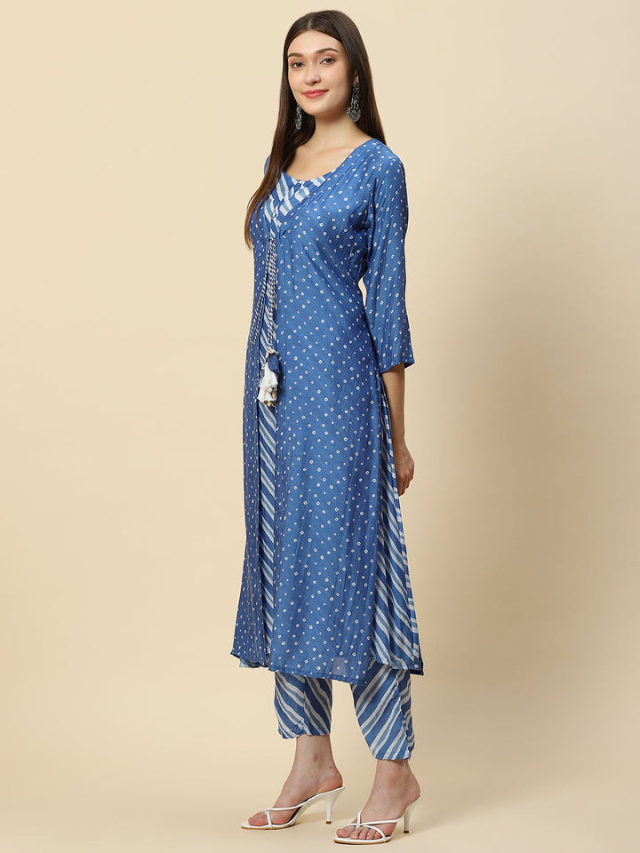 Leheriya Printed Muslin Kurta With Pants &amp; Jacket