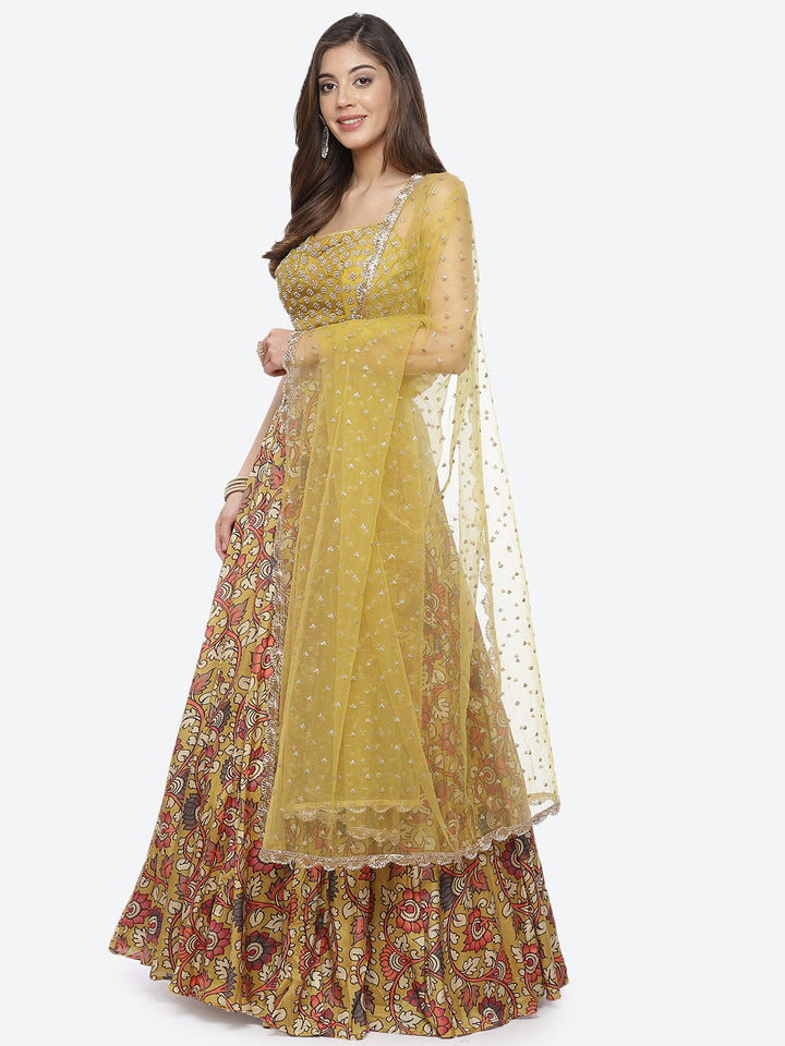Floral Printed Crepe Choli With Lehenga &amp; Net Dupatta