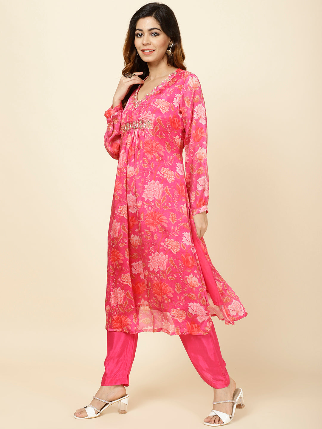 Printed Chinnon Kurta With Pants