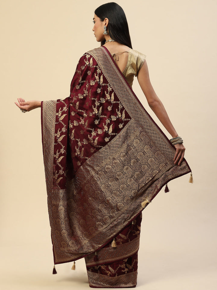 Floral Stone Jaal Satin Woven Saree