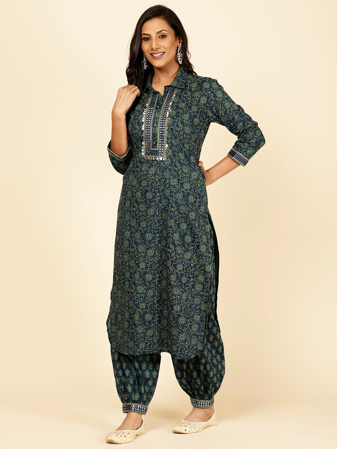Floral Printed Cotton Kurta With Pants
