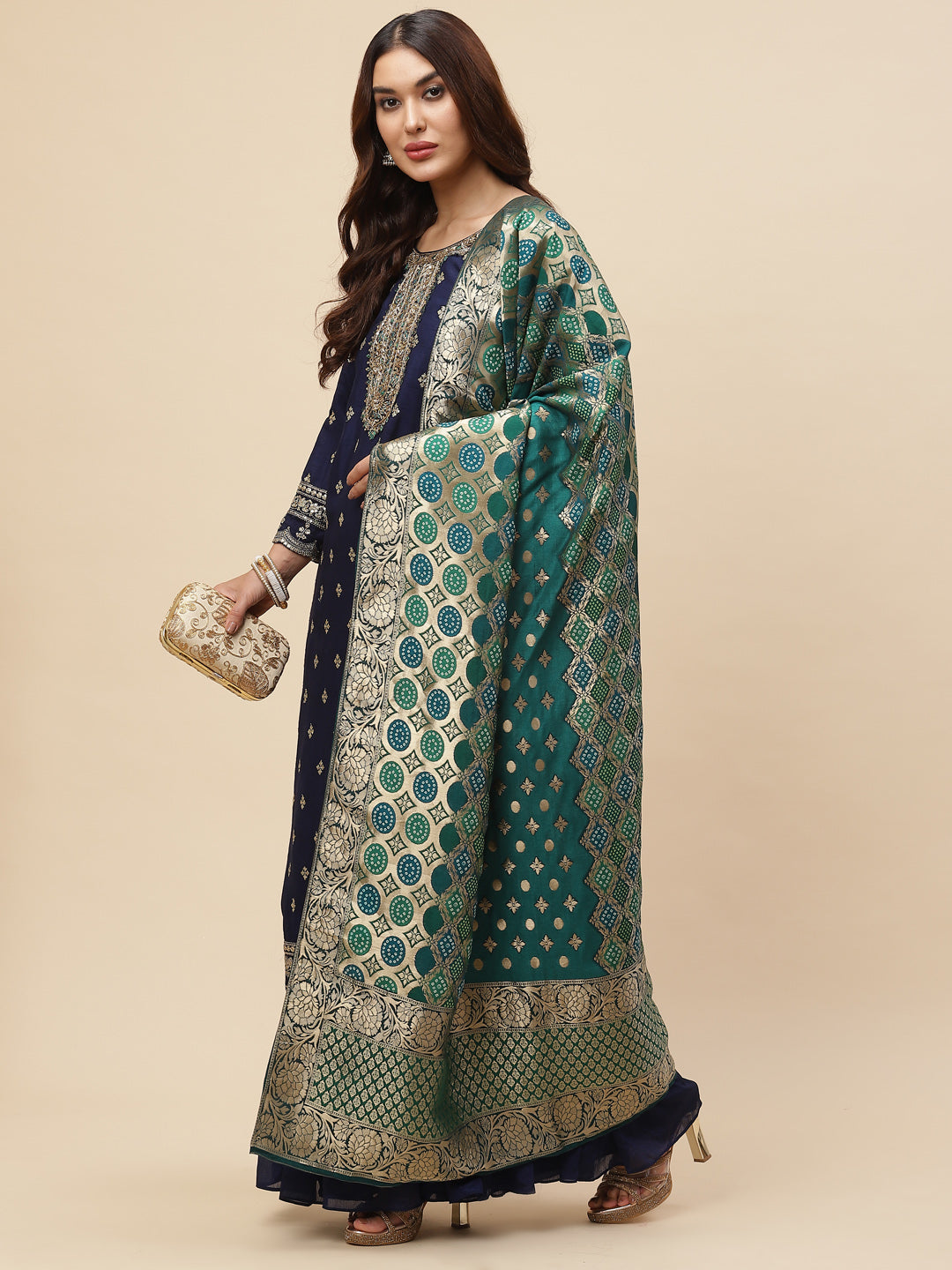 Zari Booti Handloom Kurta With Garara &amp; Dupatta