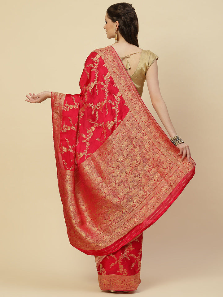 Floral Zari Jaal Satin Woven Saree