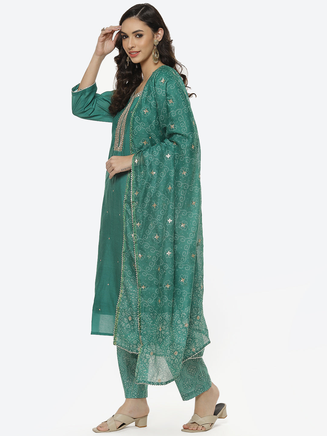 Printed Cotton Kurti With Pant And Dupatta