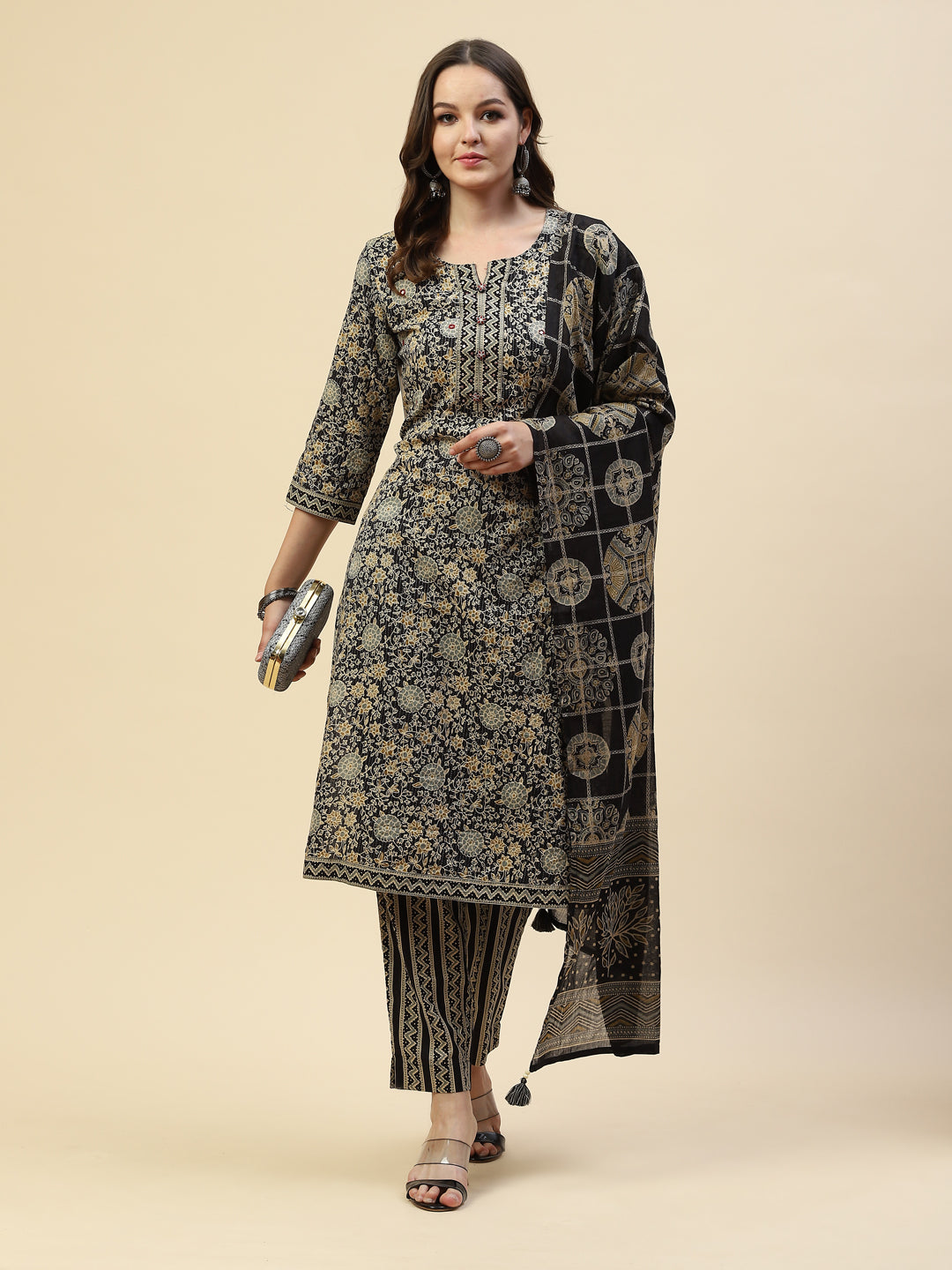Printed Cotton Kurta With Pant &amp; Cotton Dupatta