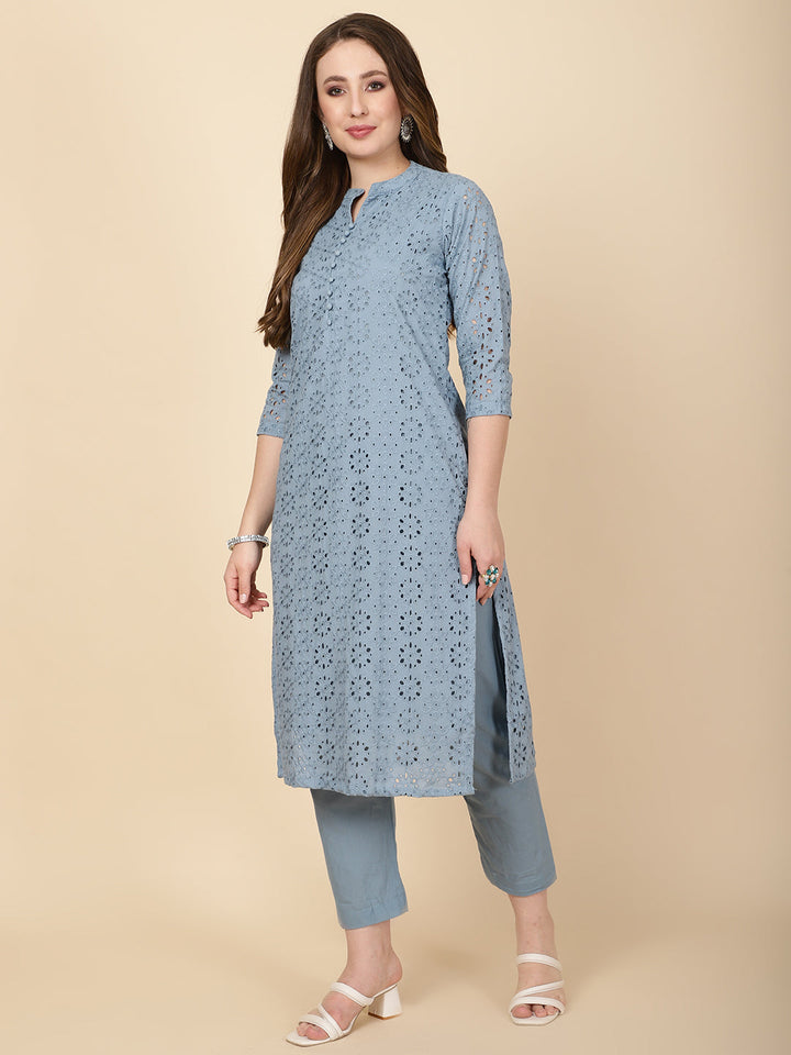 Schiffli Embroidery Cotton kurta With Pants