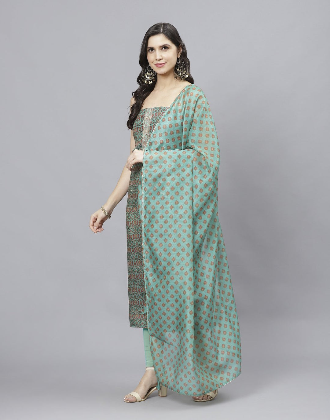 Embroidered Chanderi Suit Piece With Printed Chanderi Dupatta And Scarf