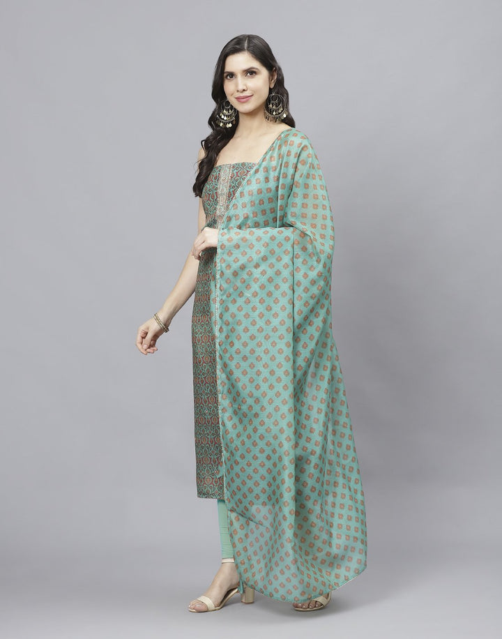 Embroidered Chanderi Suit Piece With Printed Chanderi Dupatta And Scarf