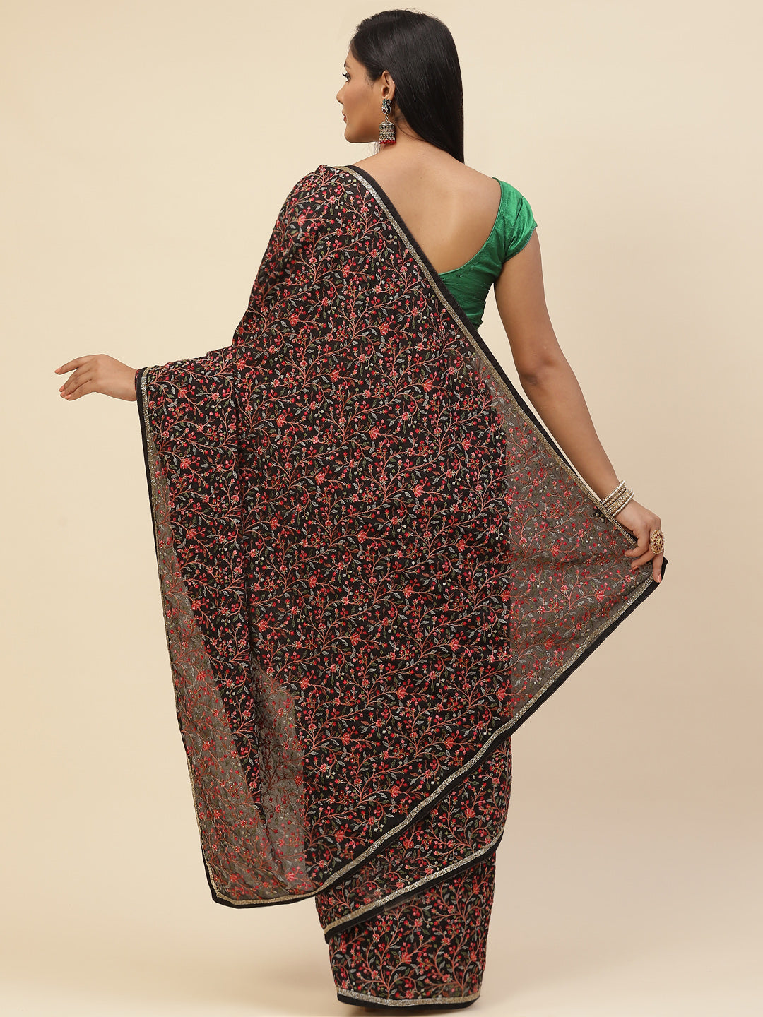 Resham Zaal Embroidered Crepe Saree
