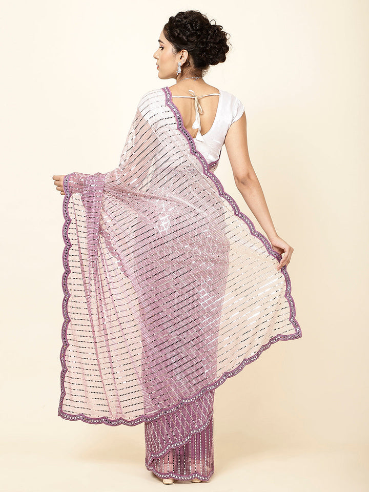 Mirror Work Embroidered Net Saree