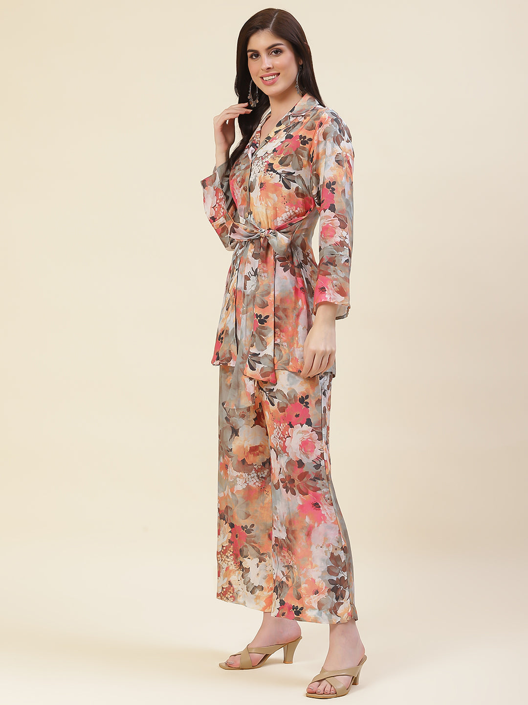 Multicolored Co-ord Set Short Kurti With Flared Pants