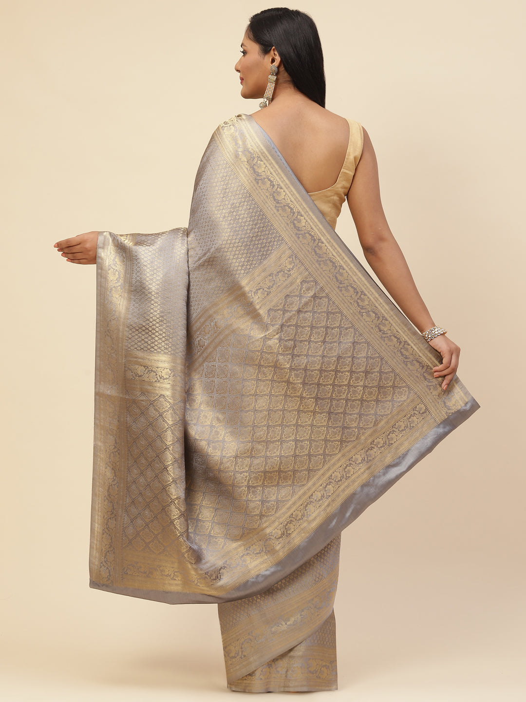 Brocade Zari Booti Satin Woven Saree