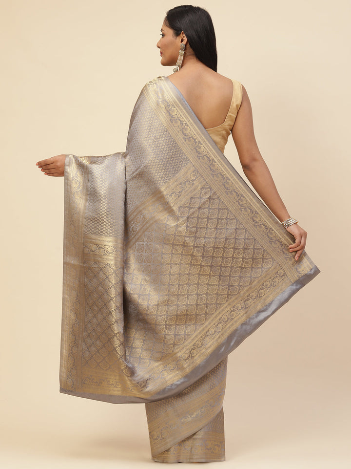 Brocade Zari Booti Satin Woven Saree