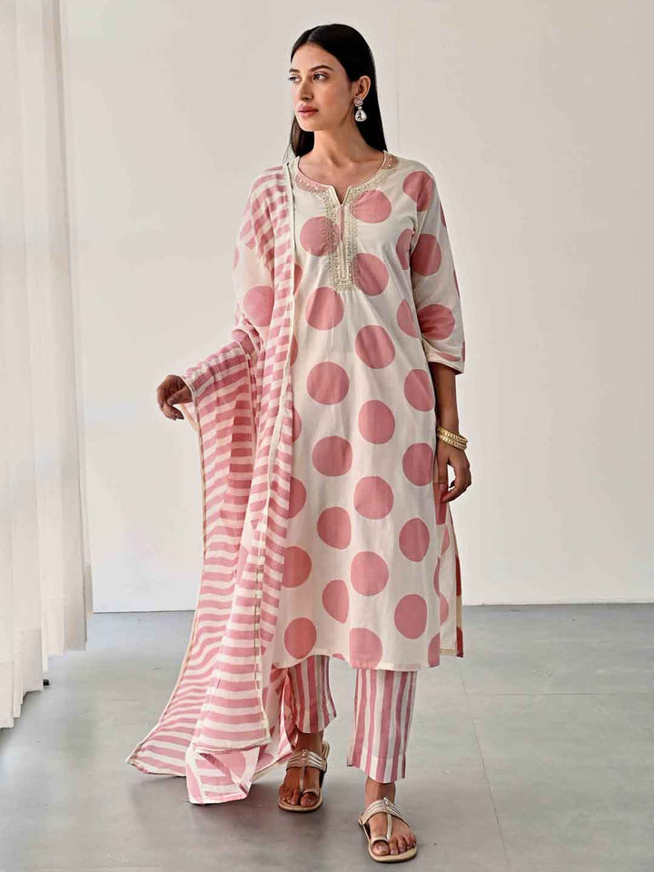 Printed Cotton Kurta With Pants &amp; Dupatta