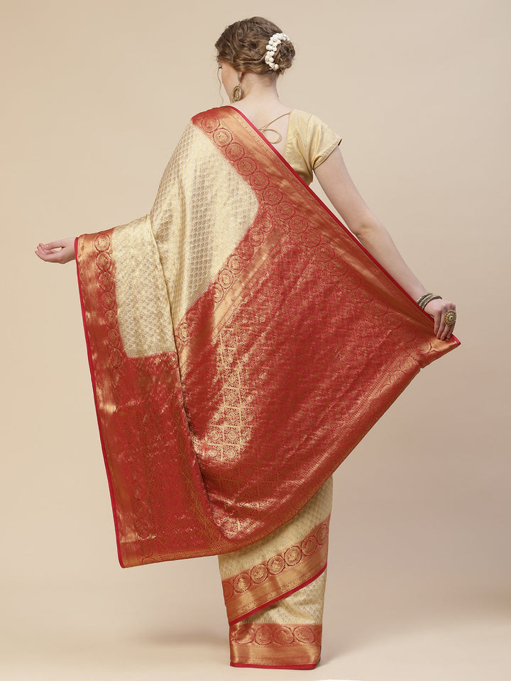 Brocade Zari Booti Art Handloom Woven Saree