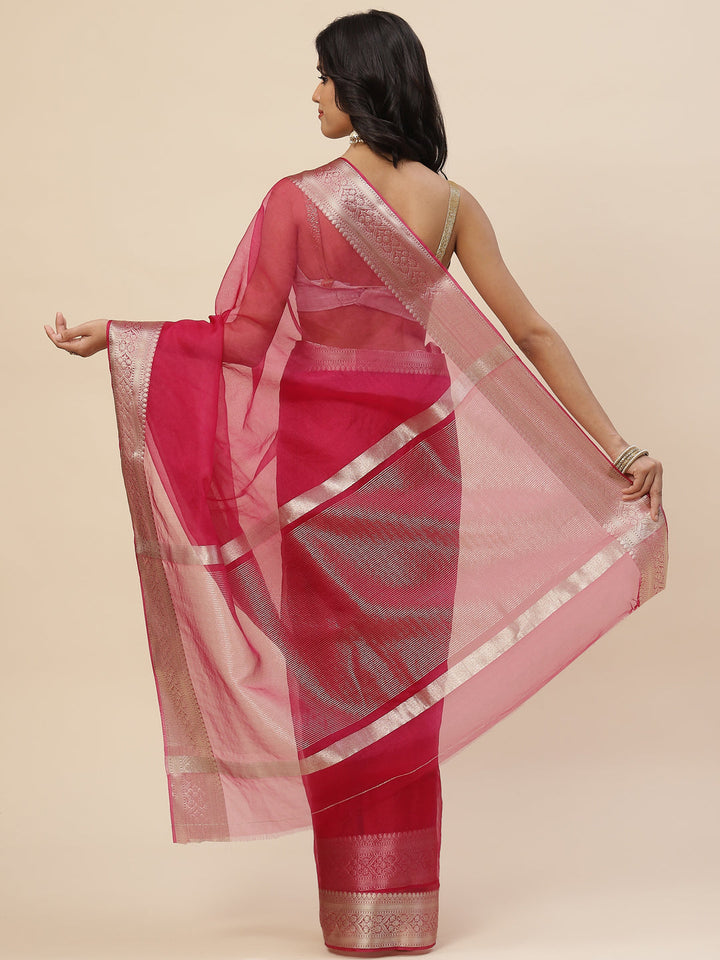 Zari Border Organza Plain Saree