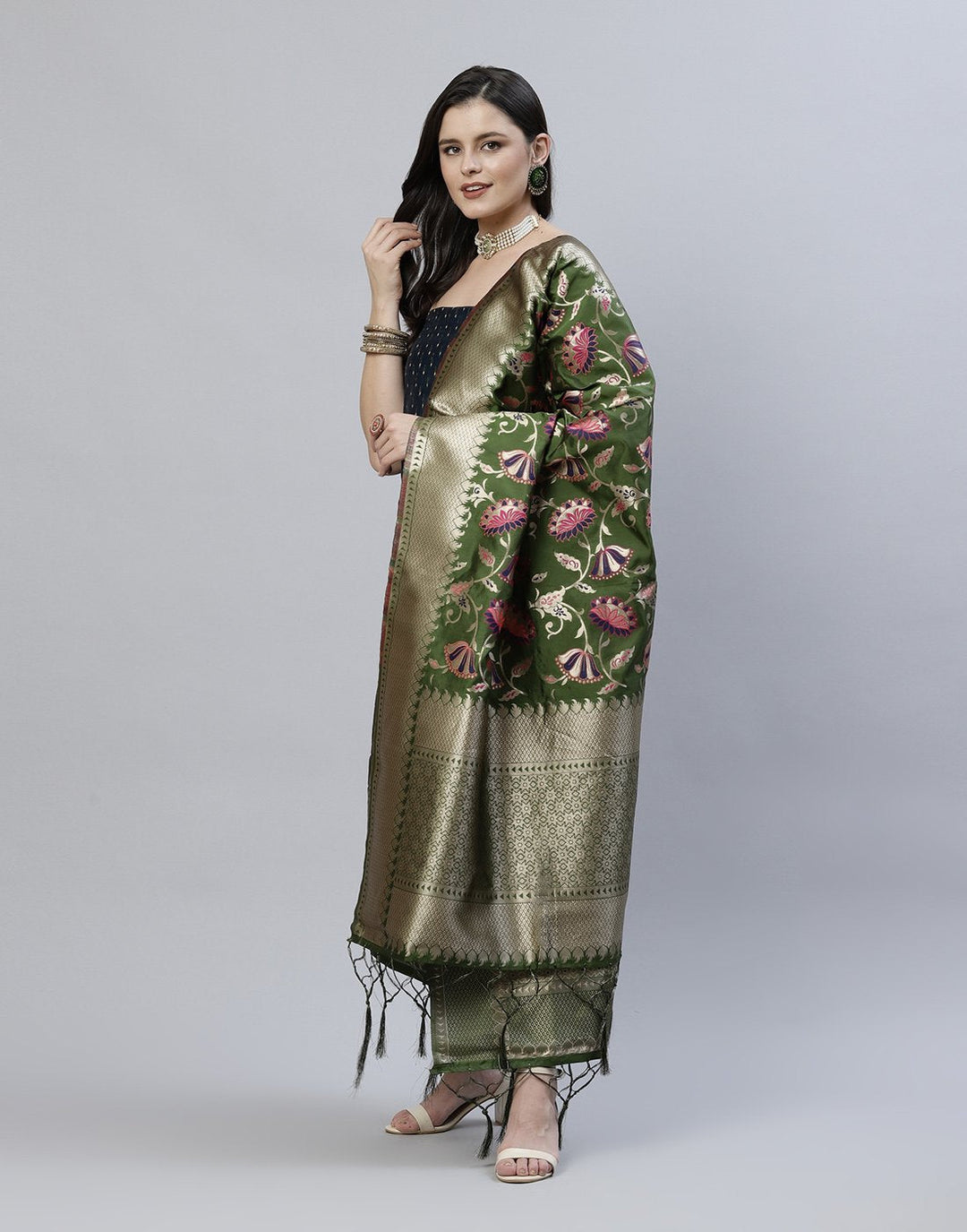 Chanderi Suit Piece With Embroidered Dupatta