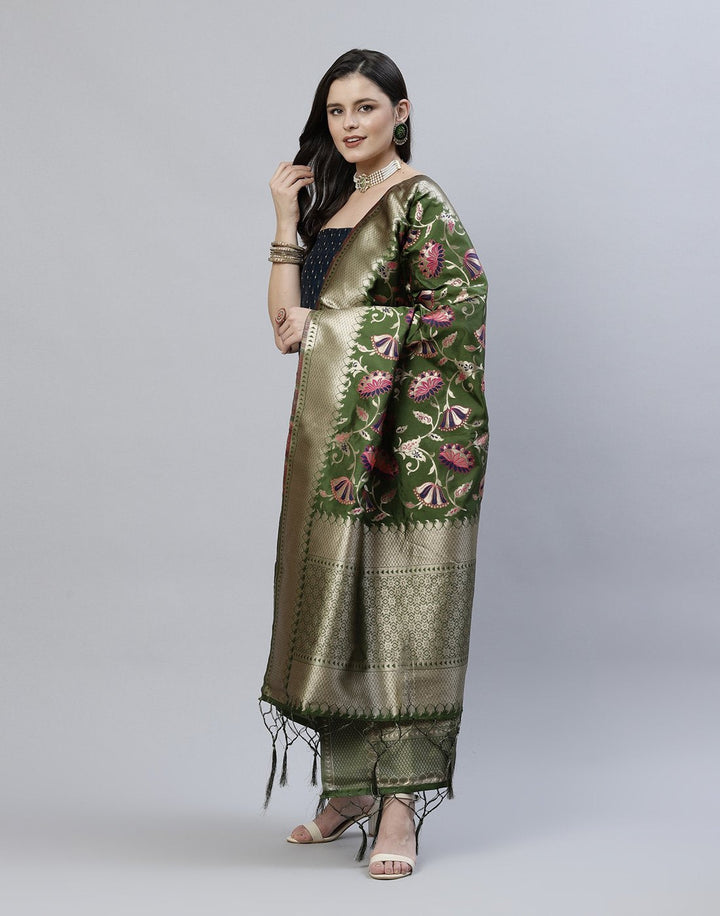 Chanderi Suit Piece With Embroidered Dupatta