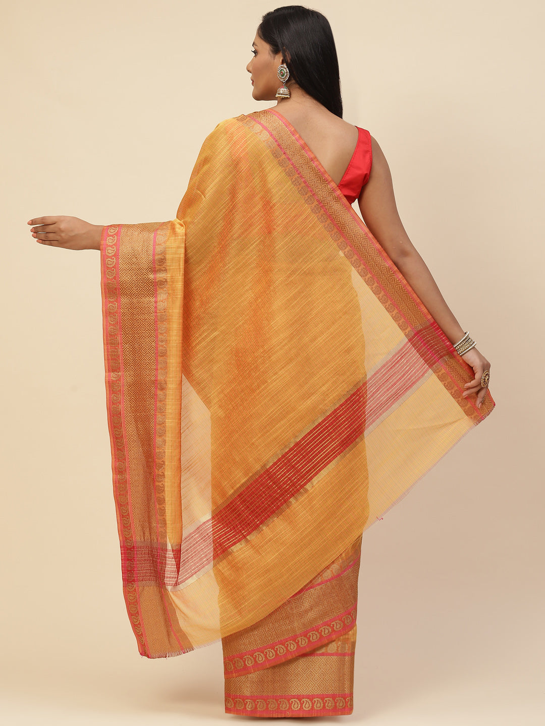 Plain Zari Border Cotton Woven Saree